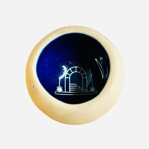 Round Ceramic Cobalt Blue Doorway Stairs Design Trinket Dish Bowl Vanity Decor